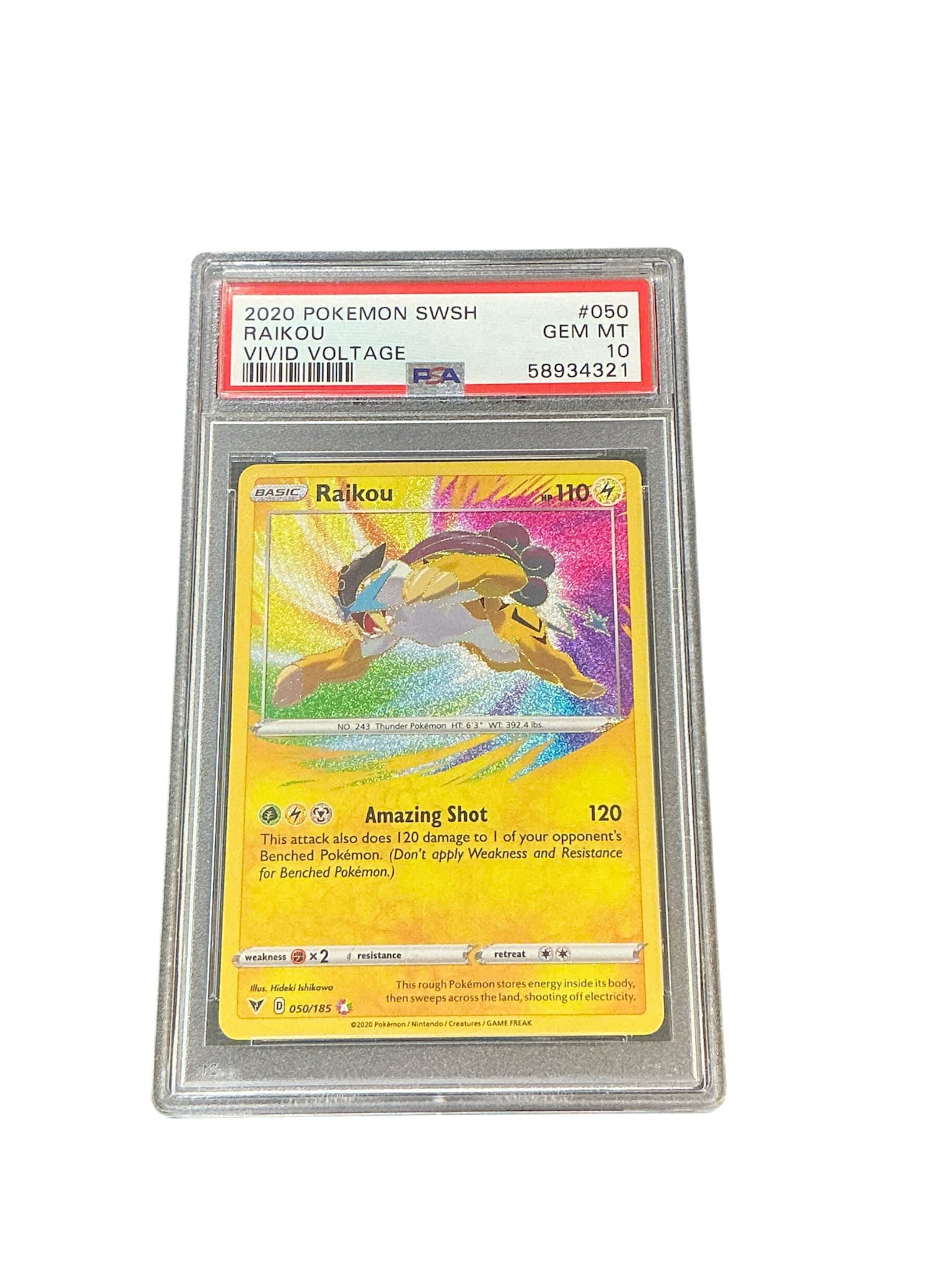 SWSH04 Vivid Voltage 050/185 PSA 10 #58934321 Raikou - Holofoil - Amazing Rare