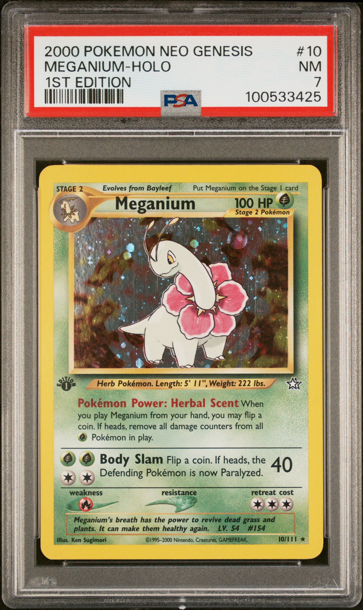 Neo Genesis 010/111 PSA7 #100533425 Meganium (10) - 1st Edition Holofoil - Holo Rare