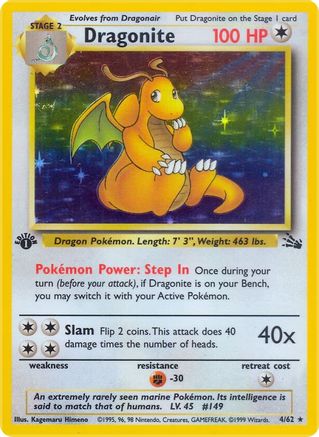 Fossil 004/62 Dragonite (4) - Unlimited Holofoil - Holo Rare