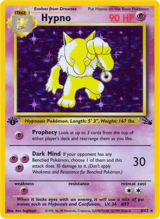 Fossil 008/62 Hypno (8) - 1st Edition Holofoil - Holo Rare
