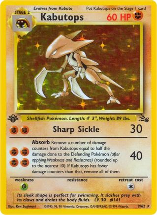 Fossil 009/62 Kabutops (9) - 1st Edition Holofoil - Holo Rare