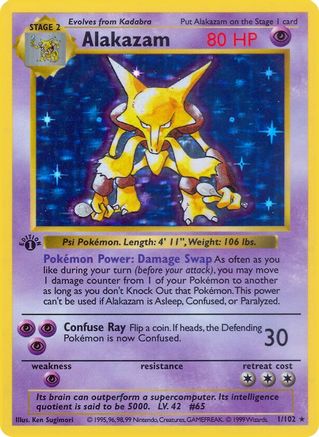 Base Set Shadowless 001 Alakazam - 1st Edition Holofoil - Holo Rare