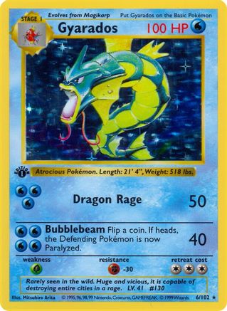 Base Set Shadowless 006/102 Gyarados - Unlimited Holofoil - Holo Rare