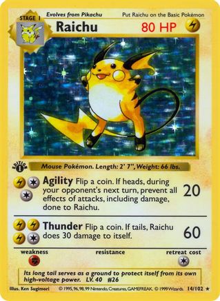 Base Set Shadowless 014 Raichu - 1st Edition Holofoil - Holo Rare