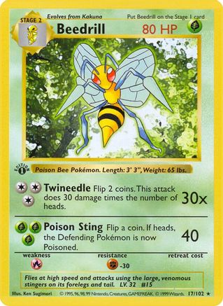 Base Set Shadowless 017/102 Beedrill - 1st Edition - Rare