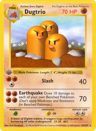 Base Set Shadowless 019/102 Dugtrio - Unlimited - Rare