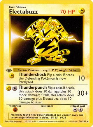 Base Set Shadowless 020/102 Electabuzz - Unlimited - Rare