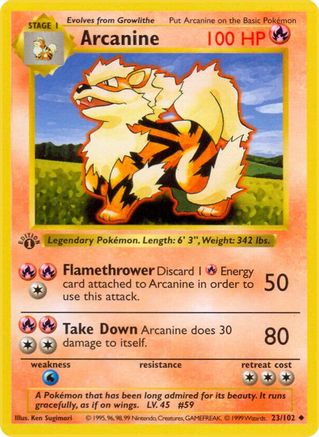 Base Set Shadowless 023/102 Arcanine - Unlimited - Uncommon