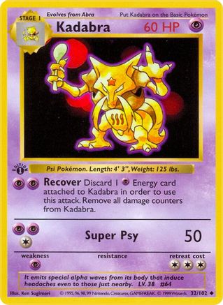 Base Set Shadowless 032/102 Kadabra - 1st Edition - Uncommon