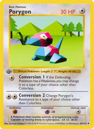 Base Set Shadowless 039/102 Porygon - Unlimited - Uncommon