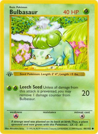 Base Set Shadowless 044/102 Bulbasaur - 1st Edition - Common
