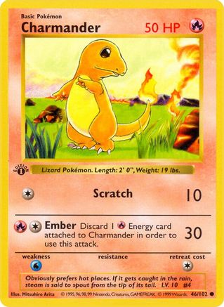 Base Set Shadowless 046/102 Charmander - Unlimited - Common