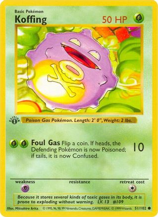 Base Set Shadowless 051/102 Koffing - 1st Edition - Common