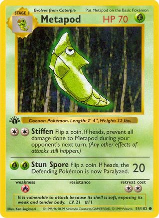 Base Set Shadowless 054/102 Metapod - 1st Edition - Common