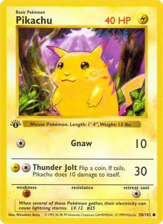 Base Set Shadowless 058/102 Pikachu - Unlimited - Common