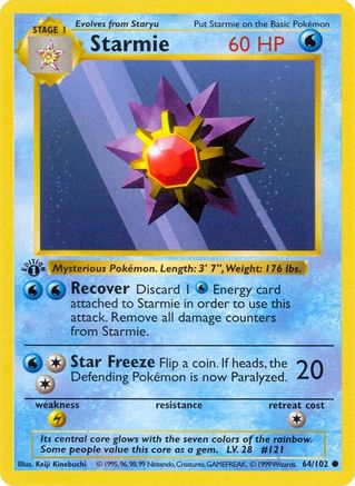 Base Set Shadowless 064/102 Starmie - 1st Edition - Common