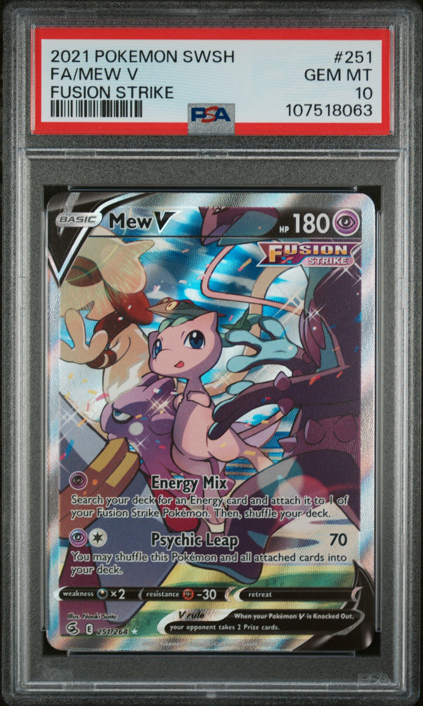 SWSH08 Fusion Strike 251/264 PSA10 #107518063 Mew V (Alternate Full Art) - Holofoil - Ultra Rare