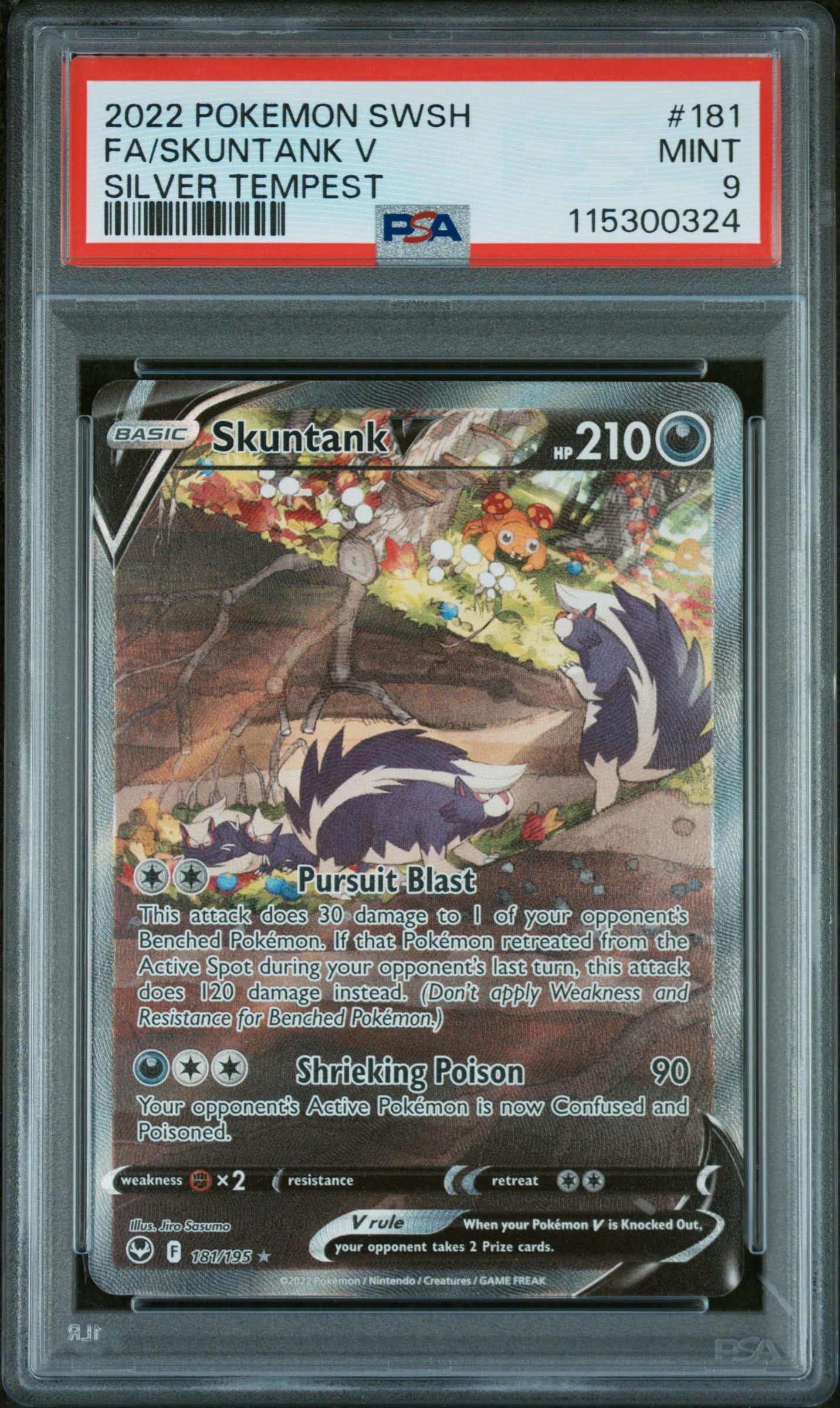 SWSH12 Silver Tempest 181/195 PSA9 #115300324 Skuntank V (Alternate Full Art) - Holofoil - Ultra Rare