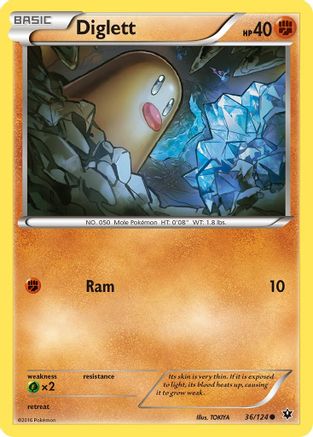 XY Fates Collide 036/124 Diglett - Reverse Holofoil - Common