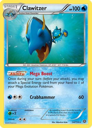 XY Steam Siege 034 Clawitzer - Reverse Holofoil - Rare