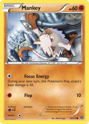 XY Steam Siege 052/114 Mankey - Reverse Holofoil - Common