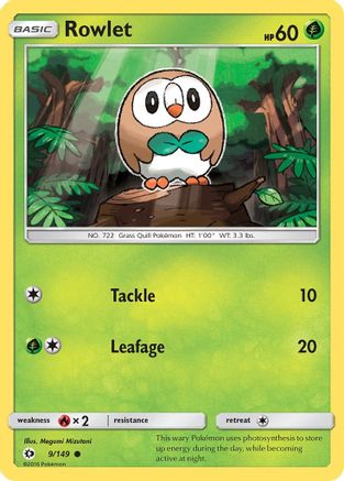 SM Base Set 009/149 Rowlet - Reverse Holofoil - Common