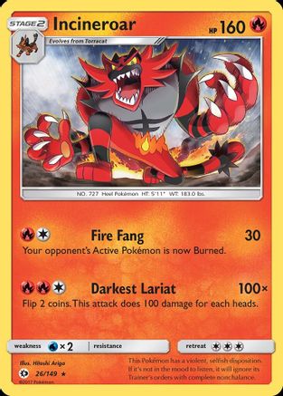 SM Base Set 026/149 Incineroar - Reverse Holofoil - Rare