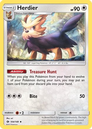 SM Base Set 104/149 Herdier - Reverse Holofoil - Uncommon