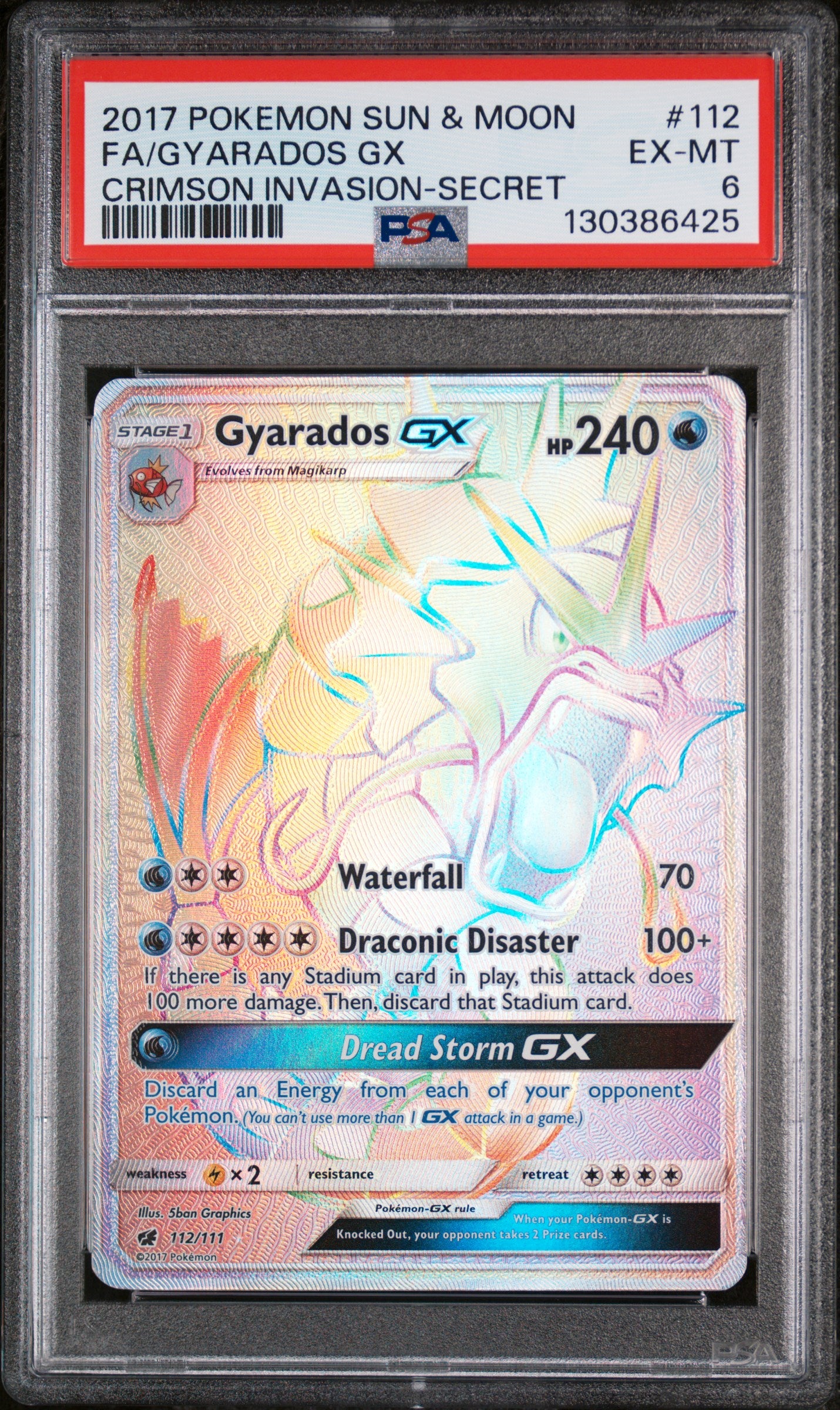 SM Crimson Invasion 112/111 PSA6 #130386425 Gyarados GX (Secret) - Holofoil - Secret Rare