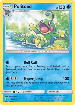 SM Guardians Rising 025/145 Politoed - Reverse Holofoil - Holo Rare