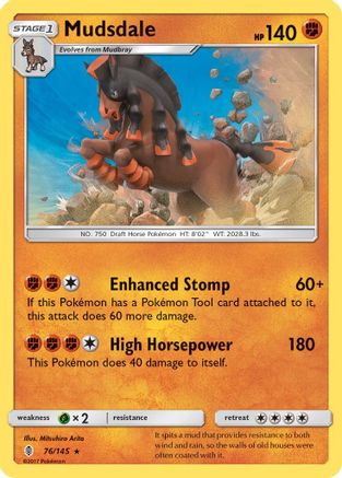 SM Guardians Rising 076/145 Mudsdale - Reverse Holofoil - Holo Rare