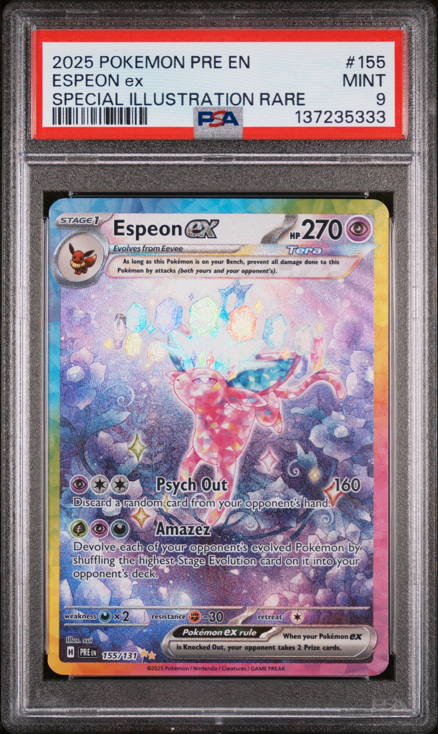 SV Prismatic Evolutions 155/131 PSA9 #137235333 Espeon ex - Holofoil - Special Illustration Rare
