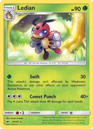 SM Burning Shadows 010 Ledian - Reverse Holofoil - Rare