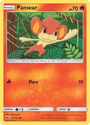 SM Burning Shadows 022/147 Pansear - Reverse Holofoil - Common