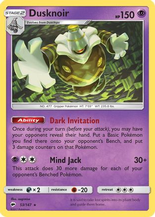 SM Burning Shadows 053/147 Dusknoir - Reverse Holofoil - Holo Rare