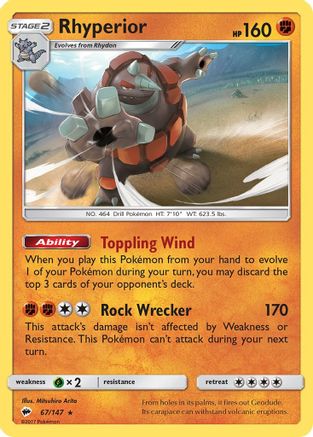 SM Burning Shadows 067/147 Rhyperior - Reverse Holofoil - Holo Rare