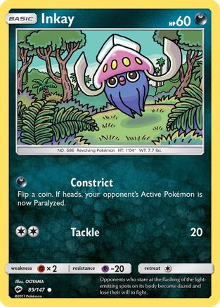 SM Burning Shadows 089/147 Inkay - Reverse Holofoil - Common
