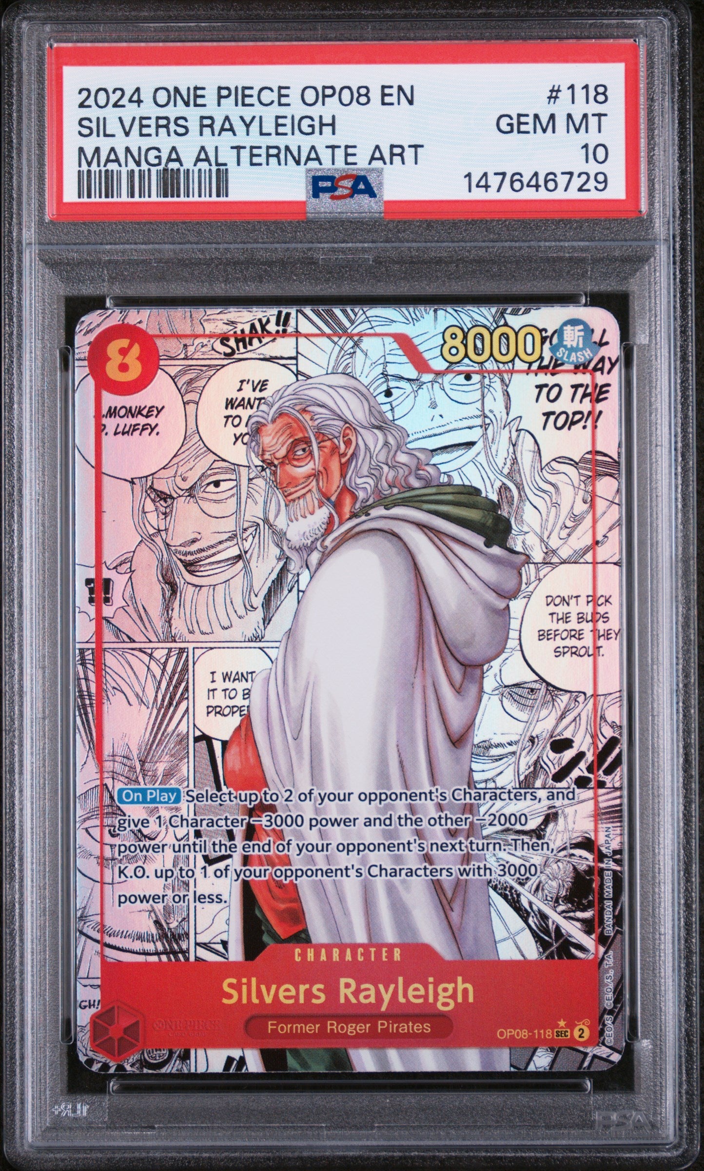 Two Legends OP08-118 PSA10 #147646729 Silvers Rayleigh (Parallel) (Manga) (OP08-118) - Foil - Secret Rare