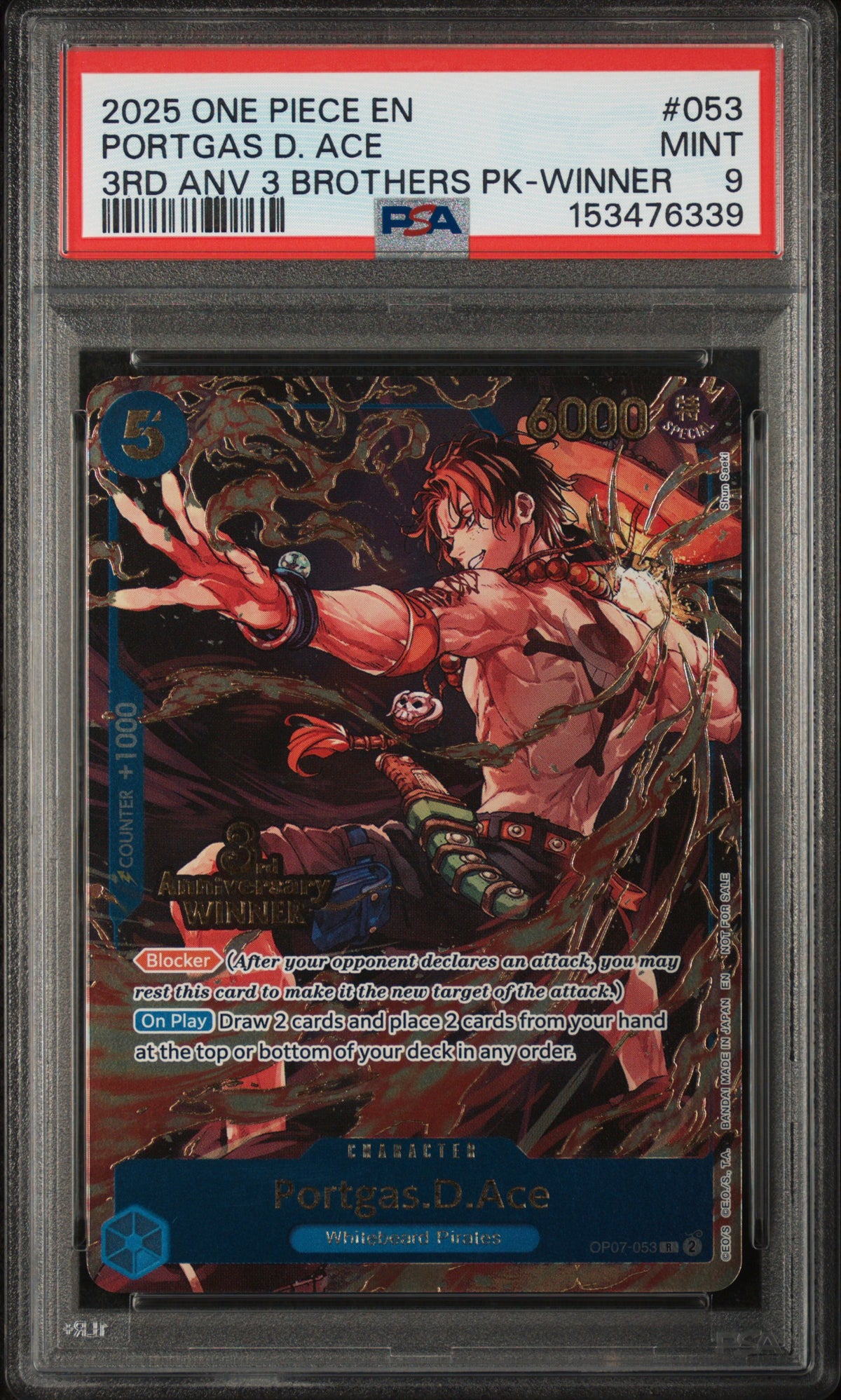 One Piece Promotion Cards OP07-053 PSA9 #153476339 Portgas.D.Ace - OP07-053 (3rd Anniversary Winner) (OP07-053) - Foil - Rare
