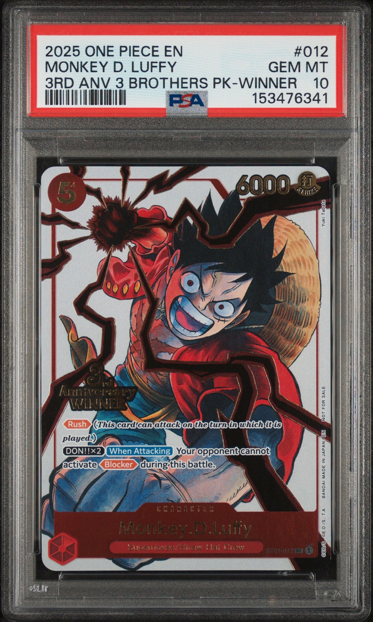 One Piece Promotion Cards ST01-012 PSA10 #153476341 Monkey.D.Luffy - ST01-012 (3rd Anniversary Winner) (ST01-012) - Foil - Super Rare