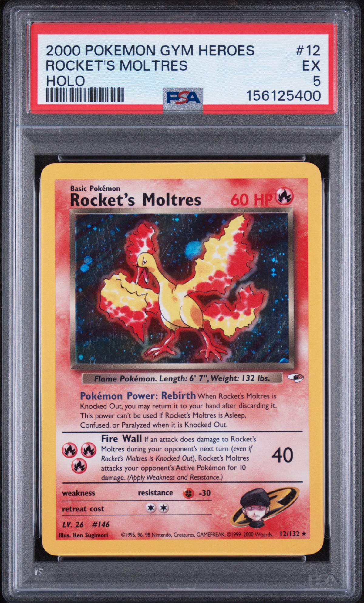 Gym Heroes 012/132 PSA5 #156125400 Rocket's Moltres - Unlimited Holofoil - Holo Rare
