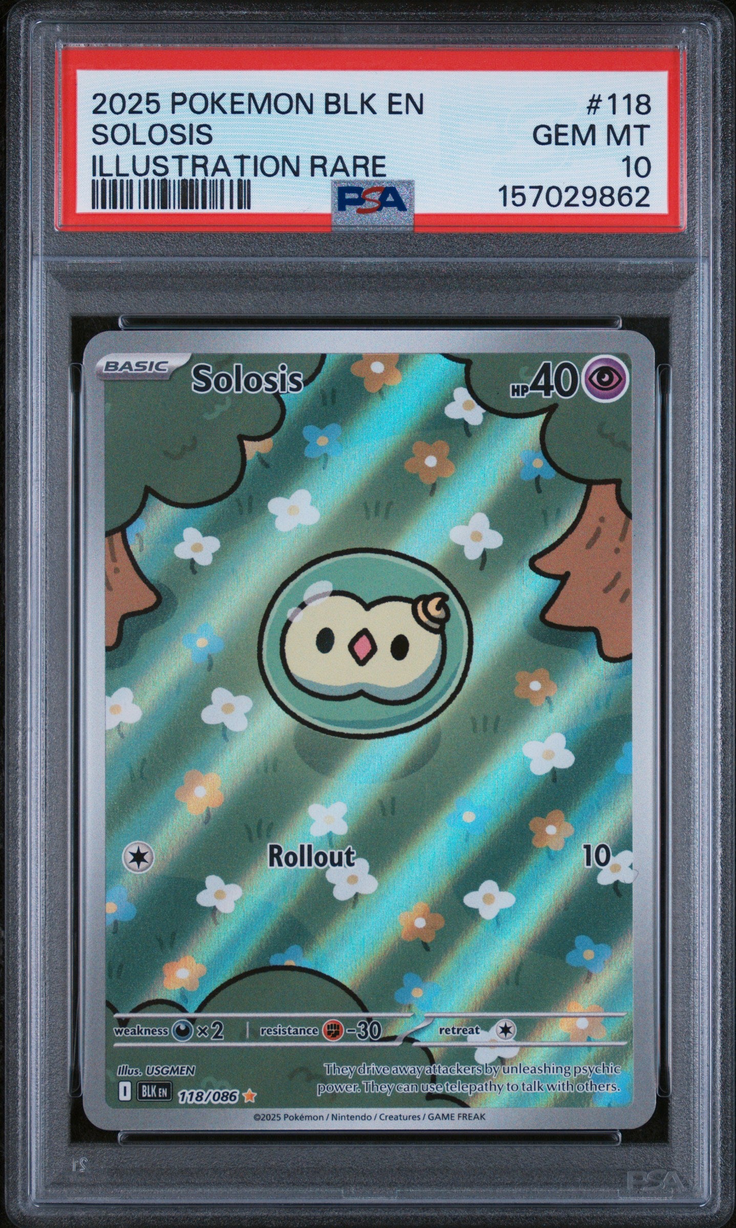 SV Black Bolt 118/086 PSA10 #157029862 Solosis - Holofoil - Illustration Rare