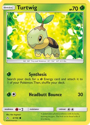 SM Ultra Prism 006/156 Turtwig (6) - Reverse Holofoil - Common