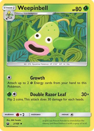 SM Celestial Storm 002/168 Weepinbell - Reverse Holofoil - Uncommon