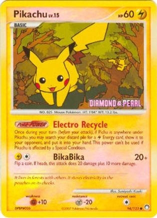 Burger King Promos /123 Pikachu - 94/123 (Diamond & Pearl) - Reverse Holofoil - Promo