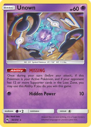 SM Lost Thunder 092/214 Unown (92) - Rare