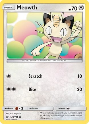 SM Team Up 125/181 Meowth - Reverse Holofoil - Common