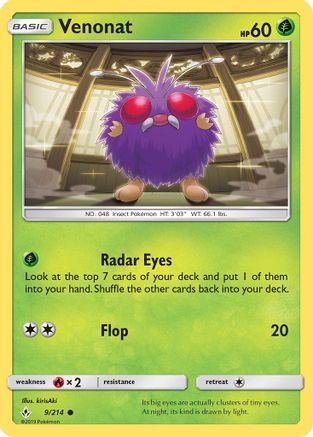 SM Unbroken Bonds 009/214 Venonat (9) - Reverse Holofoil - Common