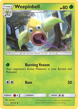 SM Unbroken Bonds 014/214 Weepinbell - Reverse Holofoil - Uncommon