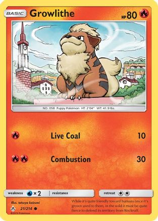 SM Unbroken Bonds 021/214 Growlithe - Reverse Holofoil - Common